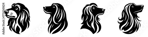 Modern Minimalist Afghan Hound Icon, Flat Silhouette of a Dog Head Looking Up Vector for Pet Illustration Design
