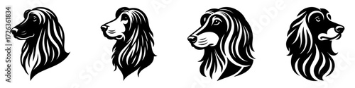 Modern Minimalist Afghan Hound Icon, Flat Silhouette of a Dog Head Side View Close Up Vector for Pet Illustration Design
