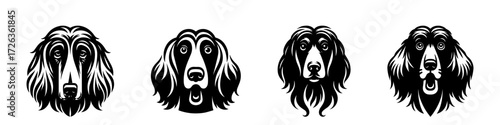 Modern Minimalist Afghan Hound Icon, Flat Silhouette of a Dog Head Portrait Surprised Vector for Pet Illustration Design