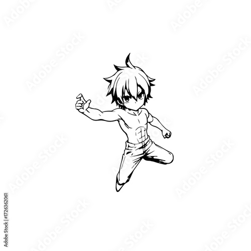 Wallpaper Mural Black and white hot anime character line art illustration, stylish minimal outline drawing in clean style Torontodigital.ca
