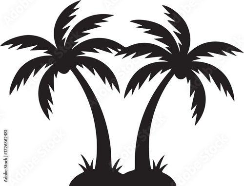 Tropical Silhouette: Two elegant palm trees stand tall in a silhouette, a striking symbol of the tropics, evoking a sense of adventure and exotic locales.