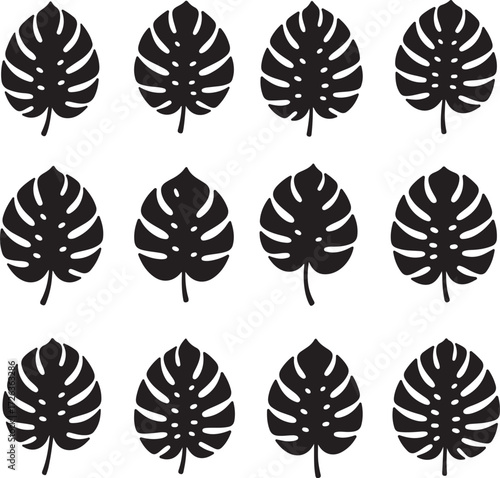 Tropical Leaf Silhouettes: A collection of minimalist, artistic silhouettes of Monstera Deliciosa leaves, capturing the essence of nature's delicate beauty, perfect for designs.