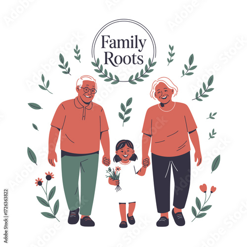 Generations connected grandparents and grandchild walking together