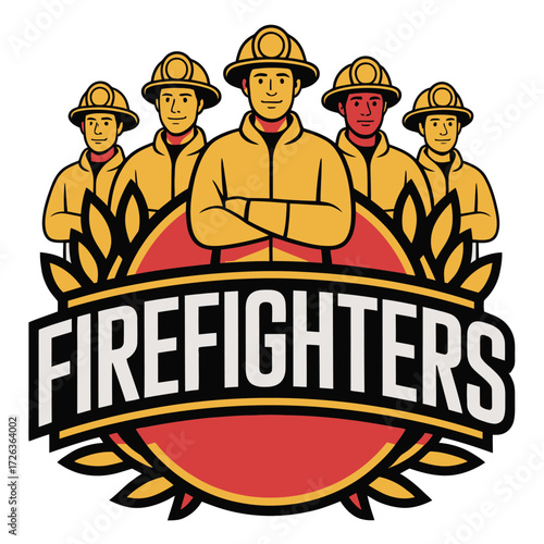 Brave firefighters standing proudly together emblem