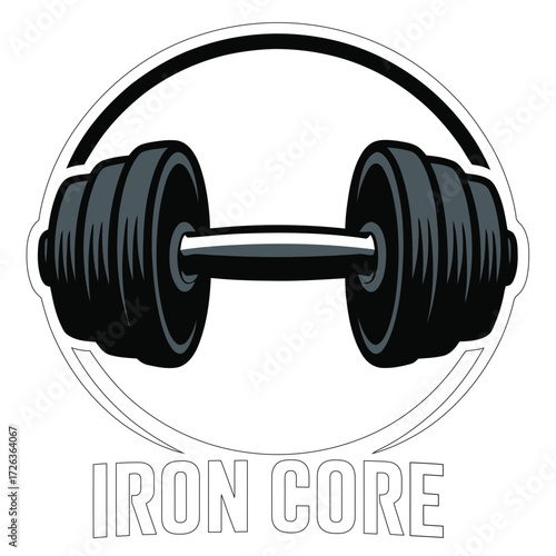 Classic dumbbell logo with iron core text