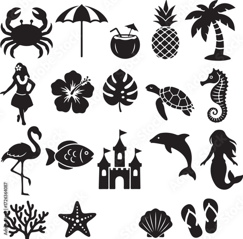 Summer Silhouette Collection: This compilation showcases a captivating assortment of summer-themed silhouettes, capturing the essence of vacation and relaxation with iconic beach and sea elements. 