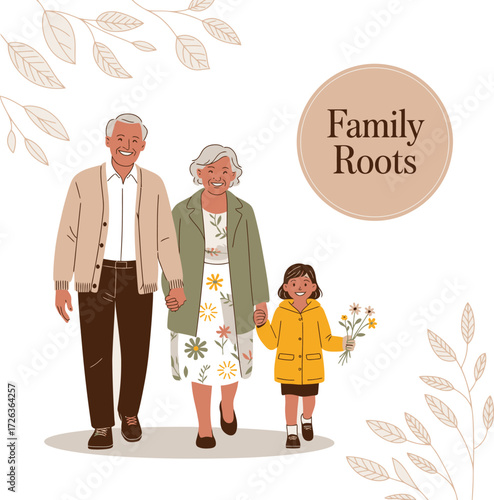 Generations of love walking together family roots illustration