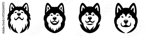Modern Minimalist Akita Dog Head Front View with Calm Expression Icon, Flat Silhouette of a Dog Vector for Pet Illustration Design