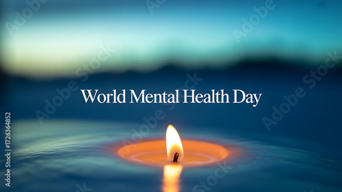 World Mental Health Day candle floating on water at dusk