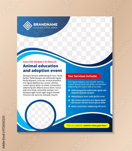 Love an animal healthy pets flyer design template. vertical layout with space for photo collage. 