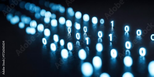 Glowing Binary Code Array on Dark Surface | Big Data, Hacking, and Digital Technology