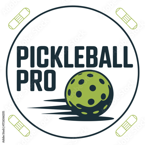 Pickleball pro logo with green ball and speed lines