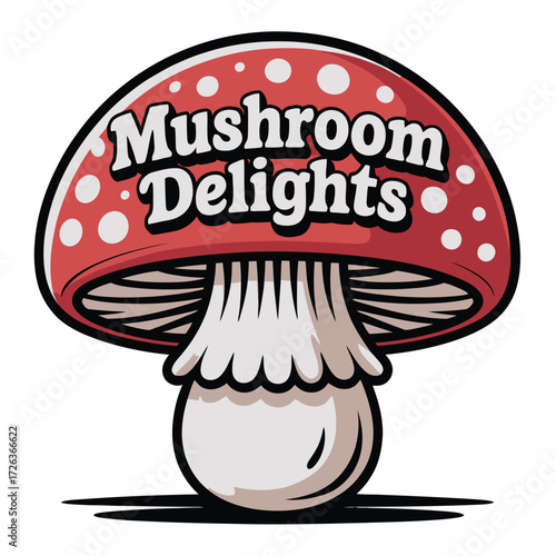 Mushroom Delights Logo Red Toadstool White Spots Fungi Nature