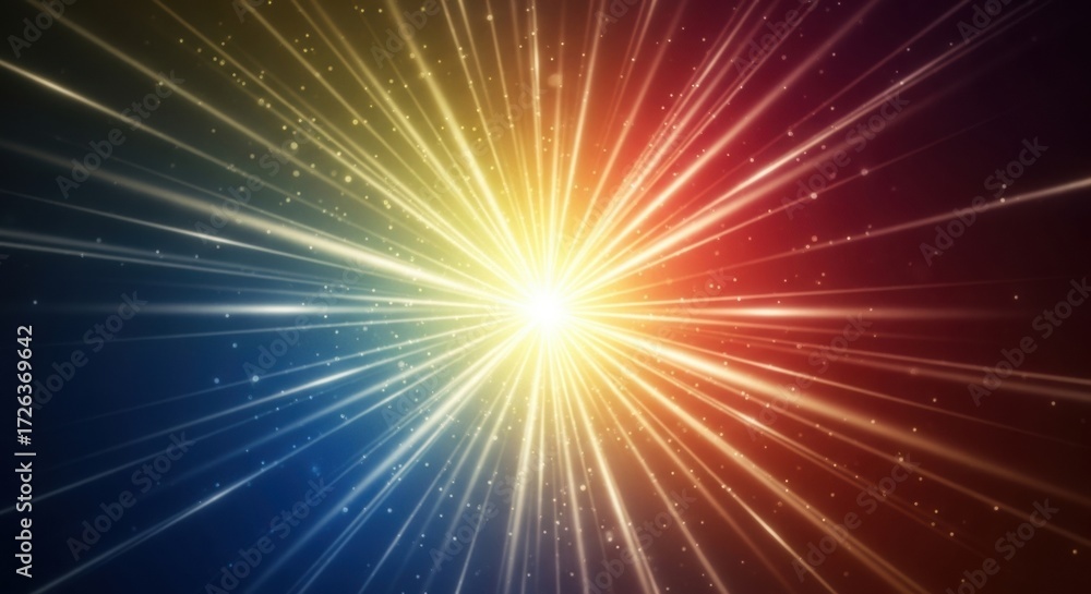 Obraz premium Abstract glowing starburst light with colorful radiant beams
