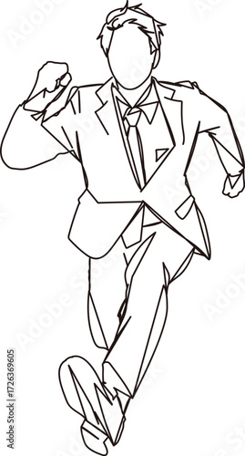 全力で走る男性のビジネスパーソンの線画イラスト素材