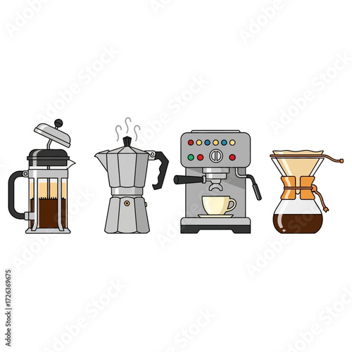 Brewing happiness with a variety of coffee makers, perfect for cafe menus, coffee lovers, and stylish kitchen designs, fueling your day with rich aromas