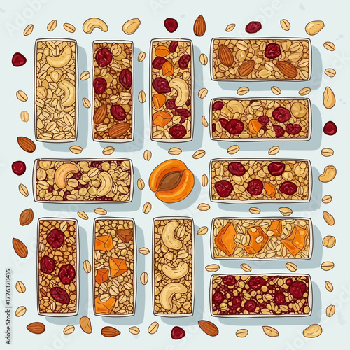 Fuel your day with delicious granola bars brimming with nuts, dried fruits, and healthy oats for a tasty snack or breakfast with a burst of energy