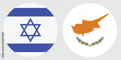 Cyprus and Israel national circular flag Flat Design on grey background unique frame, round flag on grey background 