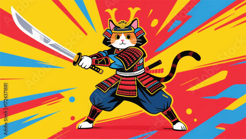 Shogun Samurai Cat Illustrator Artwork Banner Background Design Template 