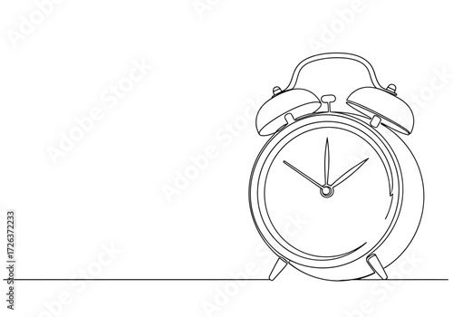 Vector illustration of simple line drawing of an alarm clock on a