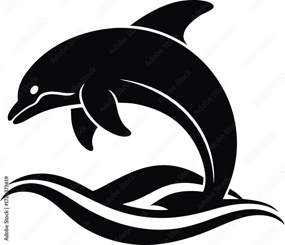 Fototapeta premium Dolphin silhouette vector jumping in the ocean