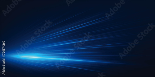 Dark blue abstract space background with glowing sun rays and star burst pattern for laser light design illustration