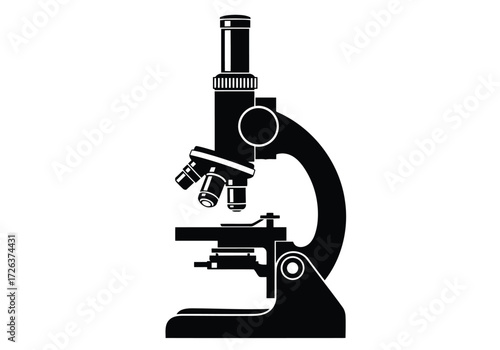 Vector illustration of black silhouette of a scientific microscope on a