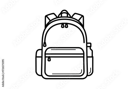 Vector illustration of a simple black and white line drawing of a backpack