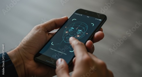 Wallpaper Mural Facial recognition technology in action mobile device digital interface indoor setting innovation Torontodigital.ca