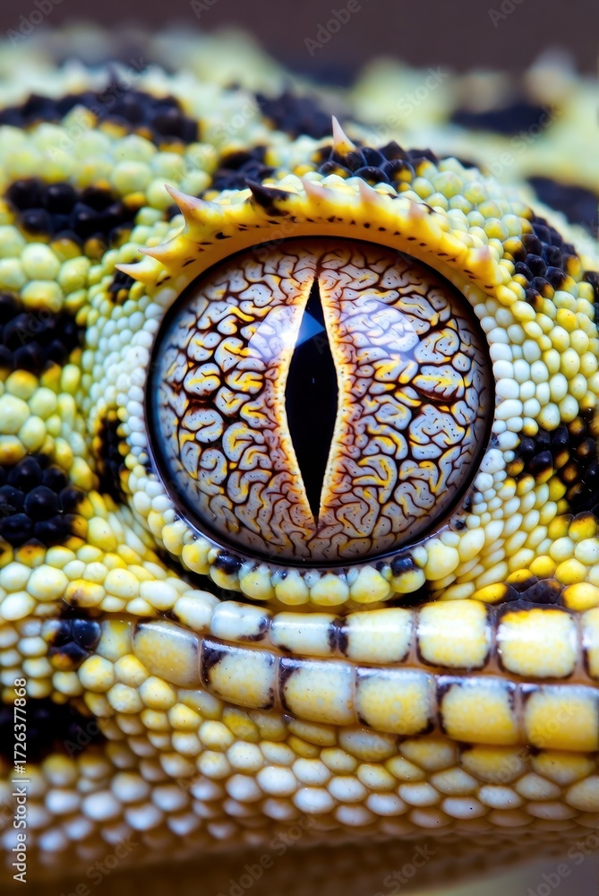 Fototapeta premium Close-up of a striking gecko eye captured in nature macro photography vibrant colors animal detail