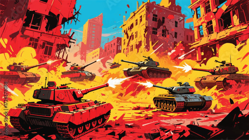 War Tanks Attack Each Other Illustrator Artwork Banner Background Design Template 