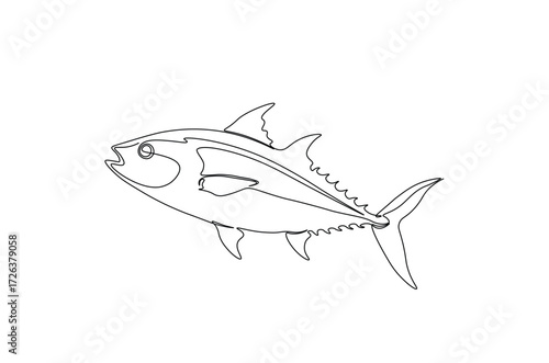 Tuna fish in continuous one line drawing. Single line art illustration of tuna fish. Editable vector.