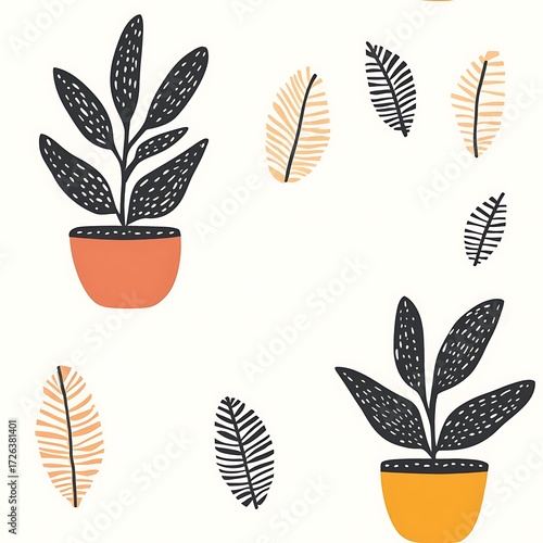 Zebra Plant Minimalist Seamless Pattern with Cute Plants
