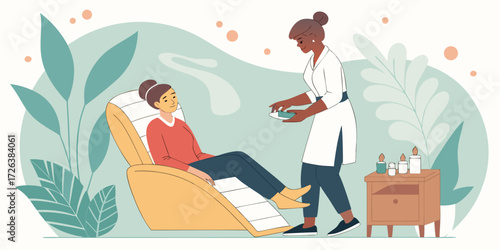 Serene spa day featuring a relaxed woman enjoying a pampering skin treatment for wellness and beauty