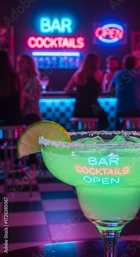 Vibrant Neon Cocktail Bar Scene.