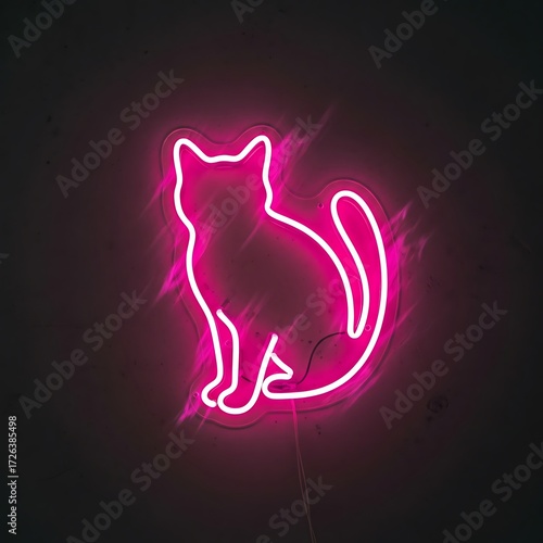 Pink Neon Cat Silhouette Design.