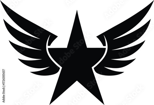 Black and white winged shield tattoo star emblem vector icon design