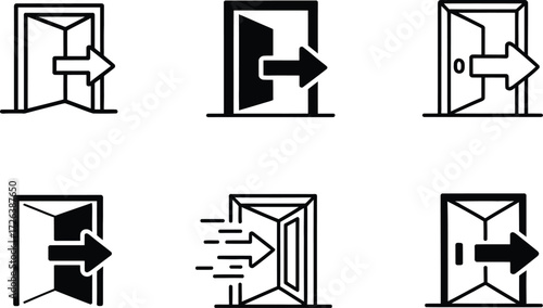 Set of Icons Representing Entering Through Doors