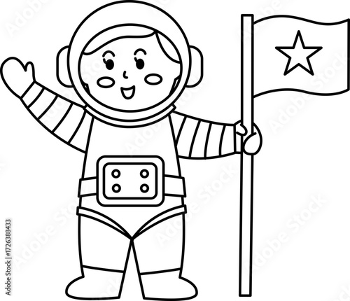 Cartoon Character of an Astronaut. Astronaut Vector Illustration. Simple Outline Astronaut Coloring Page.