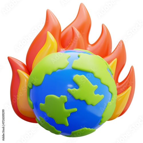 Burning Planet Earth Illustration Symbolizing Global Warming, Climate Change, Environmental Crisis, and Ecological Disaster
