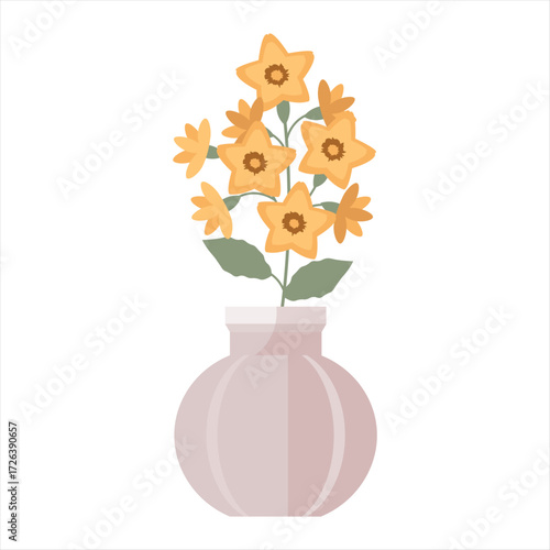 Cucurbita Moschata Decorative Plant on a Pot Colored Flat Illustration