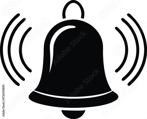 Black silhouette of a ringing bell with sound waves