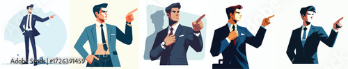 Confident Businessman Pointing Gesture Illustration for Leadership and Future Strategy