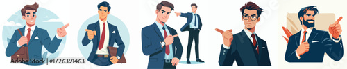 Confident Businessman Pointing Gesture Illustration for Leadership and Decision Making