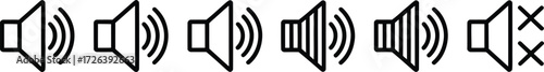 Speaker Volume Icons: Mute, Low, Medium, High, and Max Volume