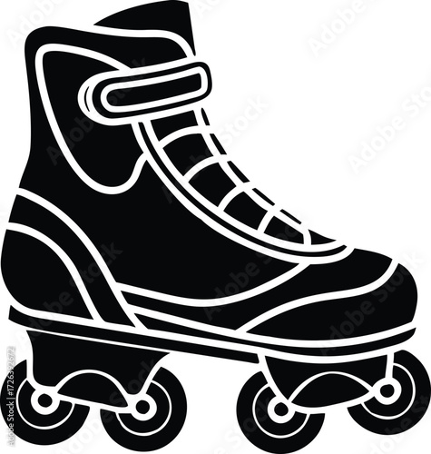 Black silhouette of an inline roller skate with four wheels