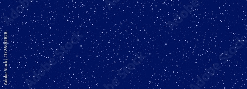 Falling snow seamless wallpaper. Repeated white snow at night sky background. Vector repeating snowfall pattern. White snowflakes, dots, ice specks for Christmas decor. Winter blizzard weather overlay