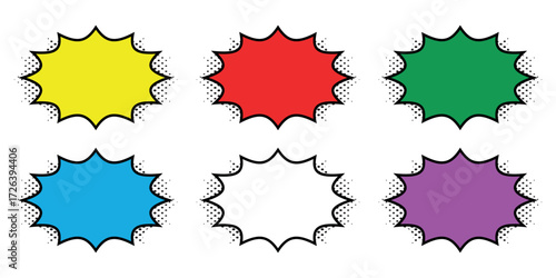 Colorful Comic Speech Bubbles Set with Halftone Effect for Pop Art Design and Communication