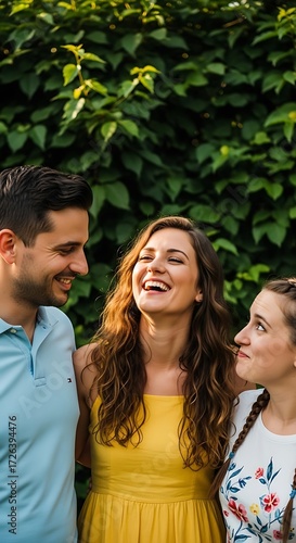 Three Friends Laughing Outdoors.