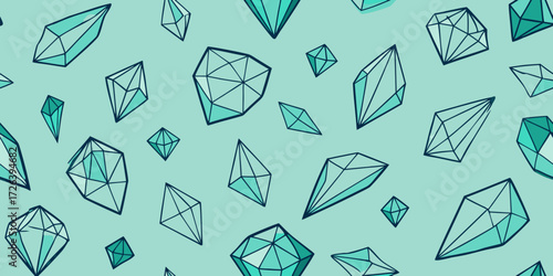 Seamless Vector Wallpaper with Hand-Drawn Polygon Doodles, Crystals, and Abstract Gem-Like Facets, Editable Scalable Tileable Vector Design for Modern Patterns